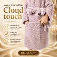 Peignoir pour femme en molleton de flanelle Dobby 100% polyester, thermique, teint en pièce, à manches longues, pyjama d'automne, vêtement de nuit