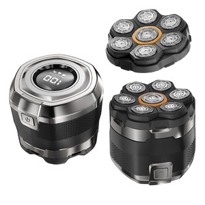Recortadora de Barba Eléctrica Rotativa para Hombres Calvos, 7 Cuchillas Magnéticas de Repuesto, Pantalla LCD, Recargable por USB, para Uso Doméstico - Product Image 1