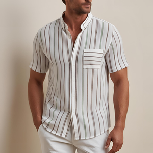 Produttore <span class=keywords><strong>a</strong></span> buon mercato da <span class=keywords><strong>uomo</strong></span> camicie formali <span class=keywords><strong>a</strong></span> <span class=keywords><strong>righe</strong></span> manica corta <span class=keywords><strong>lino</strong></span>/cotone abbottonatura t-shirt di <span class=keywords><strong>lino</strong></span> all'ingrosso - Product Image 3