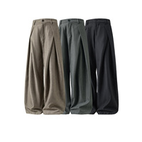 Pantalon habillé décontracté rétro tendance pour homme, plissé, texturé, coupe droite, poids moyen, long