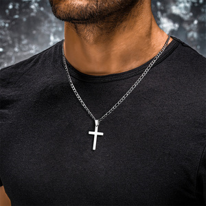 Silber Schwarz Gold Edelstahl <span class=keywords><strong>Plain</strong></span> Cross Anhänger Halskette für Männer American Flag Cross Halskette Box Chain mit Bibel vers - Product Image 5