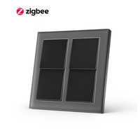 Interrupteur intelligent Merten Zigbee/Wi-Fi gris avec panneau en verre trempé effet seconde peau, 2 gangs, prise en charge du fil neutre, domotique, IP20