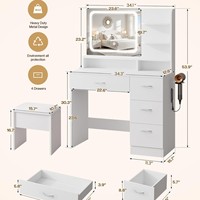 Table de toilette en bois moderne et minimaliste, exclusive transfrontalière, avec panneau de rangement LED éclairé, pour petit appartement