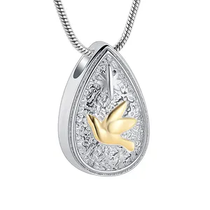 IJD9915 gold/silver/black/rose gold peace dove in water drop cremation ash jewelry pendant urns for women girls keepsake