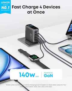 ANKER Zolo 140W USB-C Tường Sạc Máy Tính Xách Tay Sạc 4-Cổng Đa-Thiết Bị Nhanh Chóng Sạc Tiên Tiến Gan <span class=keywords><strong>Power</strong></span> <span class=keywords><strong>Adapter</strong></span> Cho Macbook - Product Image 2
