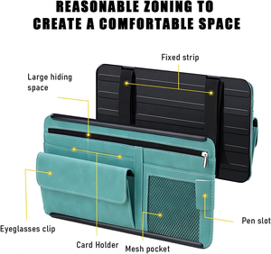 Organizer Pelindung Matahari Mobil dengan Tempat Kacamata, Slot Kartu, Permukaan Kulit Lembut Anti Gores, Aksesori Penyimpanan Interior Mobil - Product Image 3