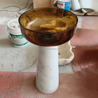 Nouveau Lavabo sur Pied en Marbre Naturel au Design Irrégulier, Taille Personnalisée Direct Usine pour Hôtels, Villas, Salles de Bain Haut de Gamme, Décoration en Pierre