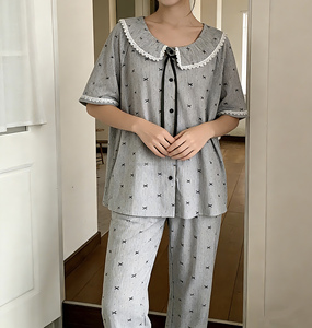 Pigiama da <span class=keywords><strong>donna</strong></span> di lusso alla moda 2026, nuovo, con stampa carina, in <span class=keywords><strong>cotone</strong></span> confortevole, per l'estate, camicia da notte, abbigliamento per la casa - Product Image 3