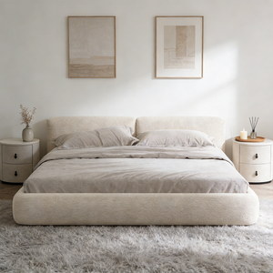 Lit de sol confortable en tissu Wabi-sabi, meubles de chambre <span class=keywords><strong>à</strong></span> coucher avec cadre en bois massif et base <span class=keywords><strong>à</strong></span> <span class=keywords><strong>lattes</strong></span> - Product Image 2