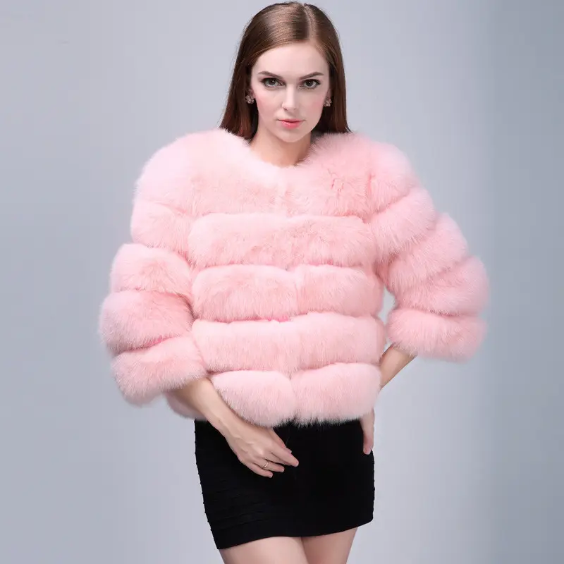 Custom High End 2020 New Winter Fashion Luxury Genuine Trendy With Faux Fox Cropped Fur Pink Coat Women Furry Bubble Coats