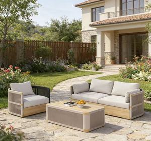 Salon modulaire d'extérieur avec structure en rotin PE résistant aux intempéries et tissu anti-UV pour cour, resort et jardin - Product Image 2