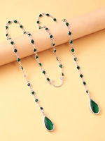 Chaîne de visage en bambou avec pampille en cristal vert, style bohème, accessoires d'oreille tendance pour femme
