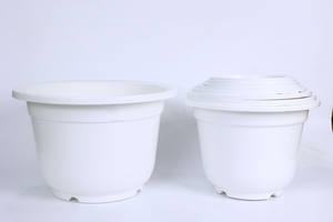 Pot de fleurs en plastique blanc personnalisé avec logo, en PP, durable, avec trou de drainage pour jardin domestique, taille 410 - Product Image 6