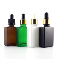 Emballage cosmétique Sérum Essence Barbe Huile 15ml 30ml 50ml 100ml carré Rectangle Plat Verre Teinture Flacons compte-gouttes avec Pipette