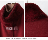 Manteau en cachemire pour femme, col en vison, bordeaux, double face, long, ceinturé, coupe ajustée, vêtement d'hiver