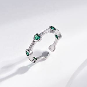 custom plata 925 sterling <b>silver</b> green zircon vintage <b>ring</b> fashion wedding clover heart woman stackable adjustable <b>emerald</b> <b>rings</b> - Product Image 4
