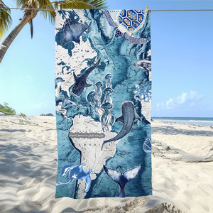 Serviette de plage ChamXue Série Bleue Style Océan, séchage rapide, ultra absorbante, en microfibre, motif tortue de mer de dessin animé - Product Image 6