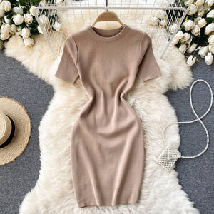 Manica corta o-collo abito tubino solido estate semplice lavoro a <span class=keywords><strong>maglia</strong></span> a vita alta Mini abito donna abiti <span class=keywords><strong>eleganti</strong></span> <span class=keywords><strong>vestiti</strong></span> donna - Product Image 2