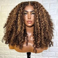Perruque en cheveux humains bouclés Pixie 13x4 Lace Front, couleur ombrée blonde, Deep Wave, avec cordon de serrage et frontale HD