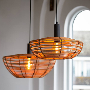 Lustre suspendu rond en rotin E27 LED pour salon, chambre à coucher, bureau - Product Image 1