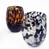 Porte-bougie en verre léopard de couleur ambre noir soufflé à la main de 16 oz avec gobelet en verre multifonction en forme d'œuf