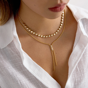 Collier en acier inoxydable avec strass et chaîne en forme de Y pour femme, bijou pour pull automne-hiver - Product Image 2