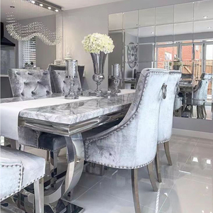 Juego de Mesa de Comedor de Mármol Gris de Alta Gama con 6 Sillas para Cocina o Restaurante Moderno y Lujoso - Product Image 3