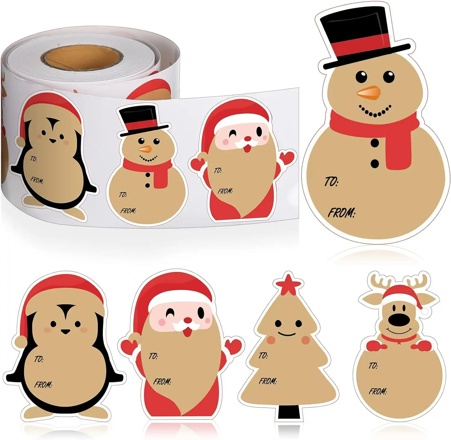 Christmas Kraft Tag Stickers Self Adhesive Christmas Gift Tags to Holiday Labels Stickers Christmas Sticker Label Roll
