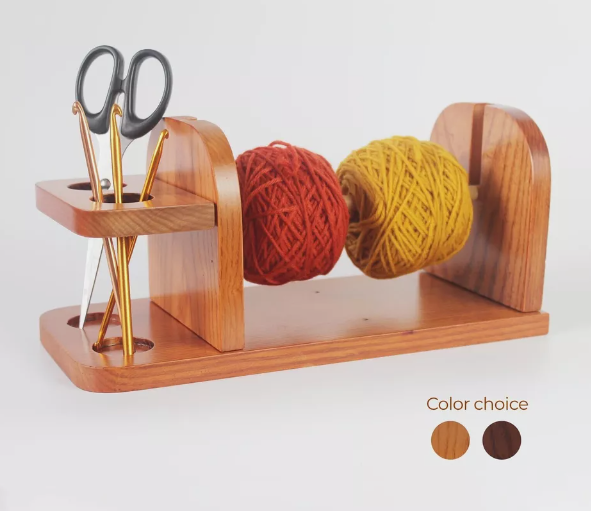 Toyosport Wooden Yarn Holder With Built-in Phone Stand - Organizer For Knitting & Crocheting (11.22x7.48 In)