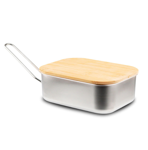 Kit de 2 boîtes à repas portables en acier inoxydable pour l'extérieur avec couvercles en bois - Product Image 2