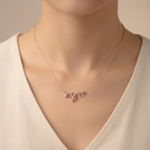 Proveedor de Hong Kong, Collar de Oro Blanco Sólido de 18K con Diseño Curvo, Diamantes Naturales y Zafiro Rosa Natural, Regalo para Mujer - Product Image 3