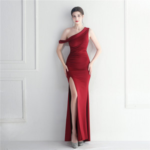 19637 # commercio estero caldo damigella d'onore etichetta matrimonio occasione formale spalla singola colletto diagonale <span class=keywords><strong>abito</strong></span> da sera lungo sottile. - Product Image 3