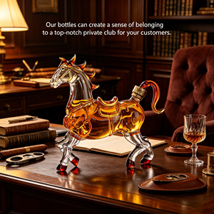 Botella de <span class=keywords><strong>Vodka</strong></span> y Whisky de Vidrio Borosilicato de 1 Litro con Forma de Caballo, con Tapón de Corcho y Calcomanía con Logotipo Personalizado - Product Image 3