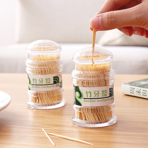 Disposable bamboo <b>toothpick</b> holder with transparent pagoda-shaped tube, double-pointed bamboo <b>toothpick</b> for home and hotel use. - Product Image 1