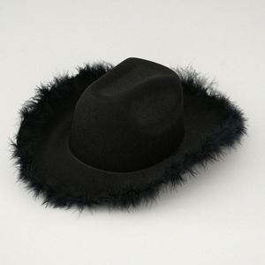 Sombrero de Vaquera con Logotipo Personalizado, Diseño Popular con Borde de Plumas, Sombrero de Vaquera Rosa para Mujer, para Fiestas y Festivales - Product Image 5