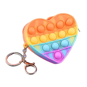 Oem Kids Zachte Siliconen Push Bubble Pop Hand Veranderen Portemonnee Fidget Speelgoed Push Squeeze Munttas Met Sleutelhanger