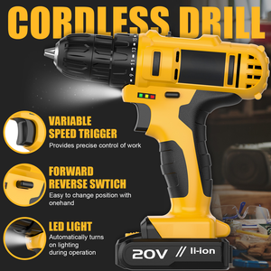Perceuse-visseuse sans fil 20V avec moteur à balais à vitesse variable, mini-outil de bricolage sans clé, alimentation par batterie, modèle CD-20AN-2 (version américaine) - Product Image 4