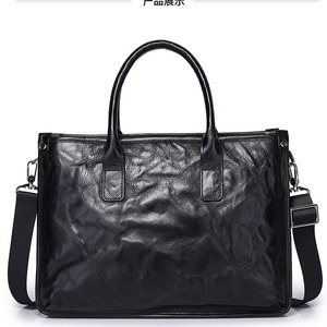Men's Genuine Leather <b>Briefcase</b> 15.6 Inch Business Travel Handbag Durable Solid Color Black - Product Image 5
