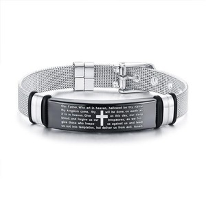 Bracciale a Polsino in Acciaio Inossidabile con Citazioni Ispiratrici per Uomo, Design a Croce, Placcato Nero/Argento, Regalo per Anniversario - Product Image 2
