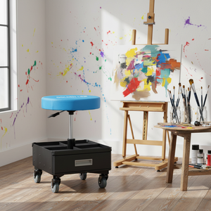 Siège <span class=keywords><strong>de</strong></span> travail roulant pour mécanicien avec tiroirs à outils, tabouret mobile en cuir pour atelier <span class=keywords><strong>de</strong></span> réparation automobile, verrouillable, personnalisable OEM - Product Image 3