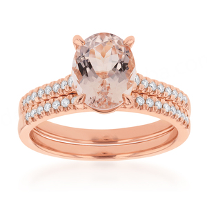<b>Vintage</b> Morganite Montana Baguette and Round Cut Diamond <b>Ring</b> with Tourmaline Rose <b>Gold</b> Plated Wedding & Party Jewelry - Product Image 4