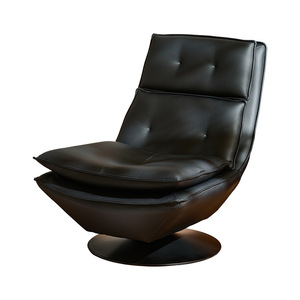 Fauteuil pivotant inclinable en cuir véritable minimaliste italien pour salon, chaise longue design - Product Image 1