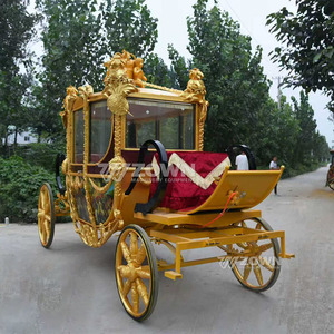 Calèche royale dorée en relief avec décor de peinture à l'huile classique pour mariage et visites touristiques - Product Image 6