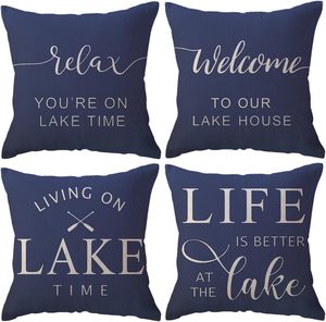Juego de 4 Fundas de Almohada Modernas con Diseño de <span class=keywords><strong>Lago</strong></span>, 18x18 Pulgadas, Funda de Almohada Azul con Diseño de <span class=keywords><strong>Lago</strong></span>, Decoración Moderna para Porche, Dormitorio o Sofá - Product Image 1