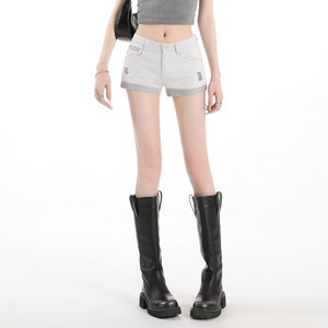 2026 Korean Version <strong>Women's</strong> Retro Denim Shorts New Summer A-line Leg <strong>Pants</strong> Low Waist Plus Size Workwear Jeans Print - Product Image 5