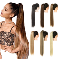 Extensions de cheveux synthétiques longues et droites de 32 pouces, à clipser, postiche queue de cheval pour femmes blanches