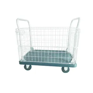 Grey Grid Trolley Multilayer Picking Utility Vehicle Rubber Wheel Storehouse Transportation Plastic Rolling Shopping Basket