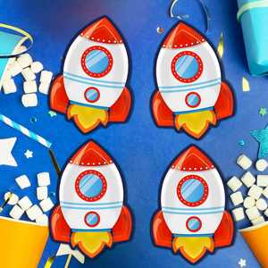 Platos de Papel con Diseño de Cohete Espacial Moderno, 9 Pulgadas, Artículos y Decoraciones para Fiestas de Cumpleaños Infantiles - Product Image 2