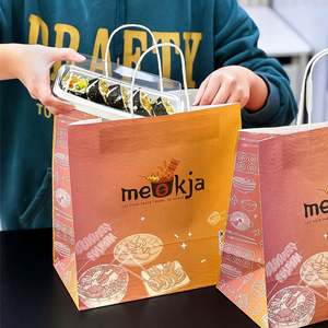 Bolsas de Papel Kraft Desechables Ecológicas con Asas Planas/Trenzadas para Entrega de Sushi, Sashimi y Ensaladas - Reciclables, Impresión Personalizada - Product Image 2