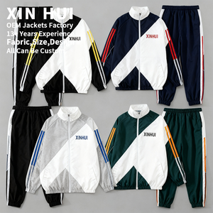 Conjunto Deportivo de Invierno para Hombre con Logotipo Personalizado, Chaqueta Cortavientos de Cuero PU con Parches de Color en Contraste, Pantalones Jogger, Conjunto de Dos Piezas, Ropa Urbana - Product Image 4